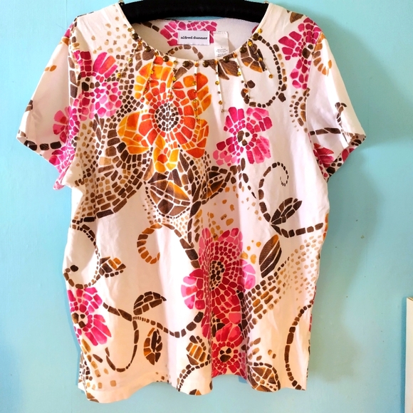 Alfred Dunner Tops - Alfred Dunner Size Large Floral Mosaic Embellished Shirt